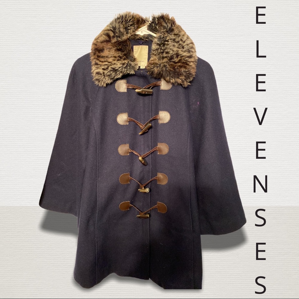 anthropologie Elevenses Fur Neck Pea Coat